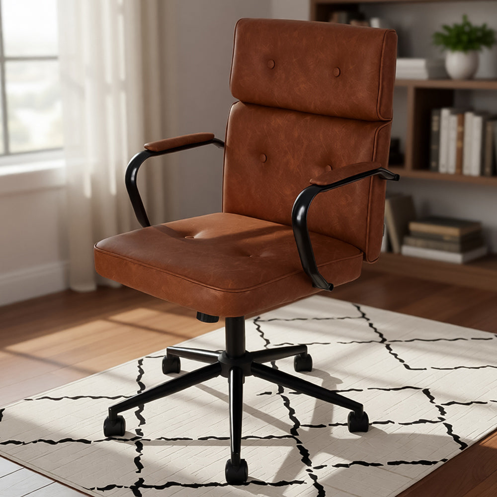 Brown PU Leather Swivel and Adjustable Retro Office Chair