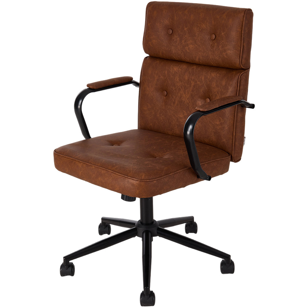Brown PU Leather Swivel and Adjustable Retro Office Chair