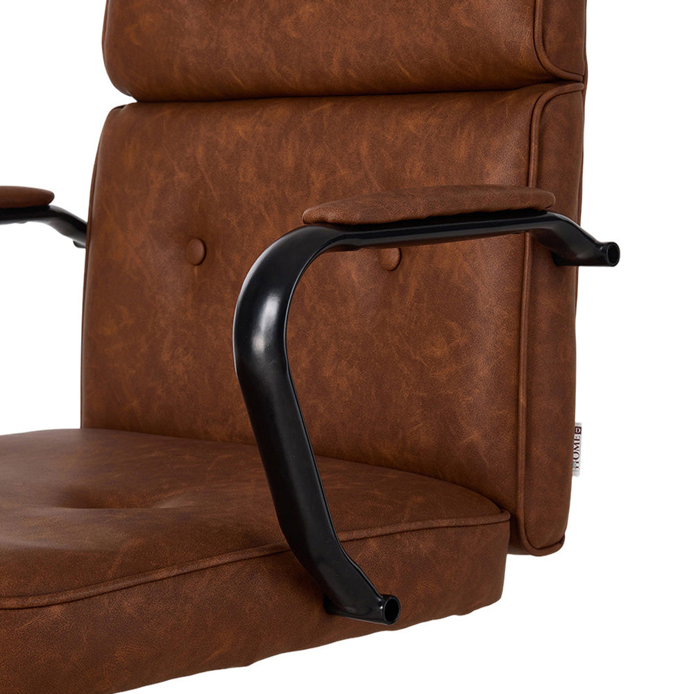 Brown PU Leather Swivel and Adjustable Retro Office Chair