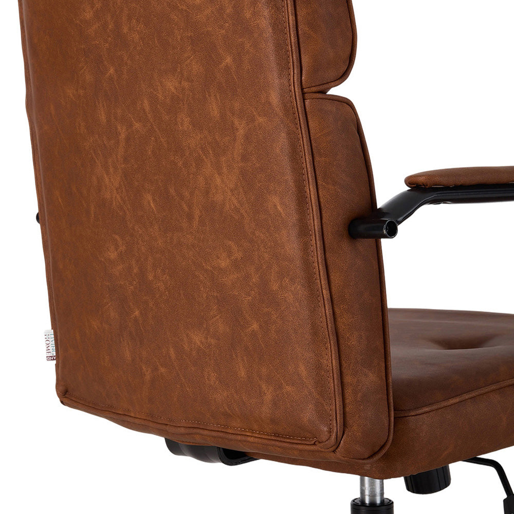 Brown PU Leather Swivel and Adjustable Retro Office Chair