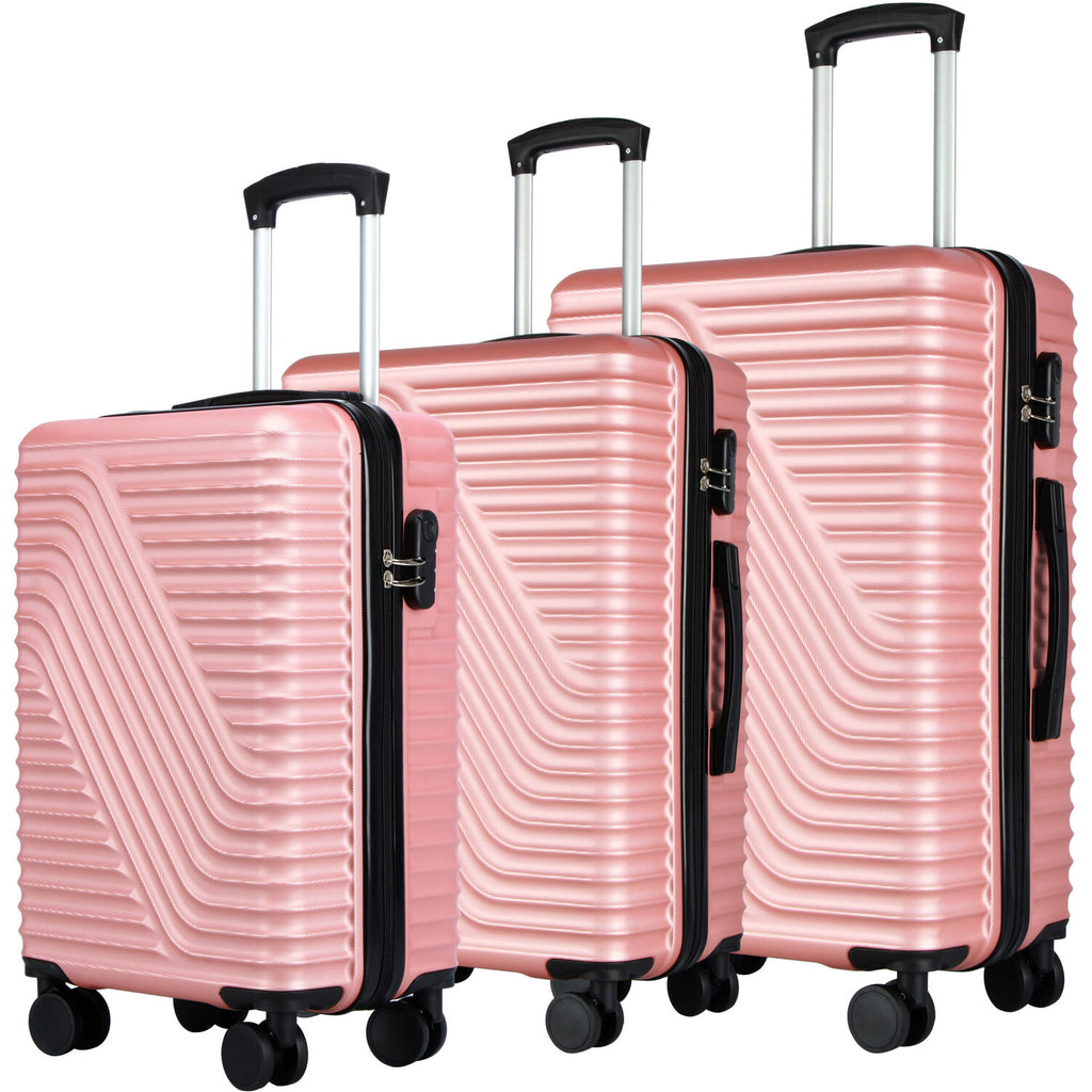3-Piece Rose Gold Hard Shell Luggage Set – 20”/24”/28” Suitcases
