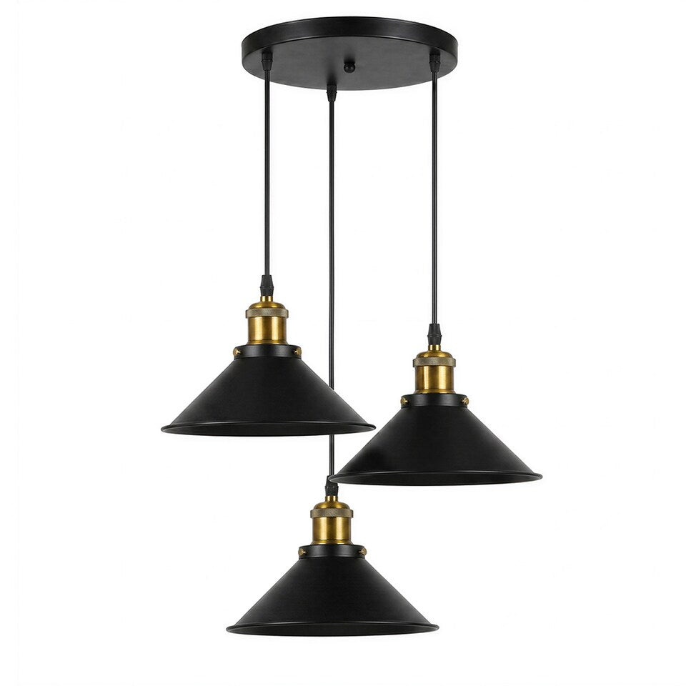 Emitto Pendant Light 3 Lights Height Adjustable Vintage Ceiling Light Black
