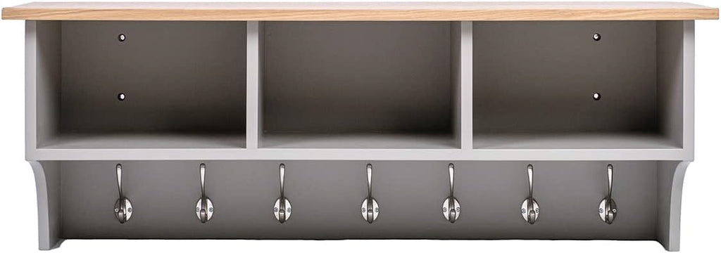 Floating Storage Shelf With Metal Hooks and Three Storage Cubbies 15.5 kg Grey