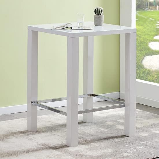 Bar Table Square Breakfast table for kitchen, living dining room Multi-purpose Space-saving Easy Assembly 4 to 6 Seater White High Gloss W80xD80xH107cm