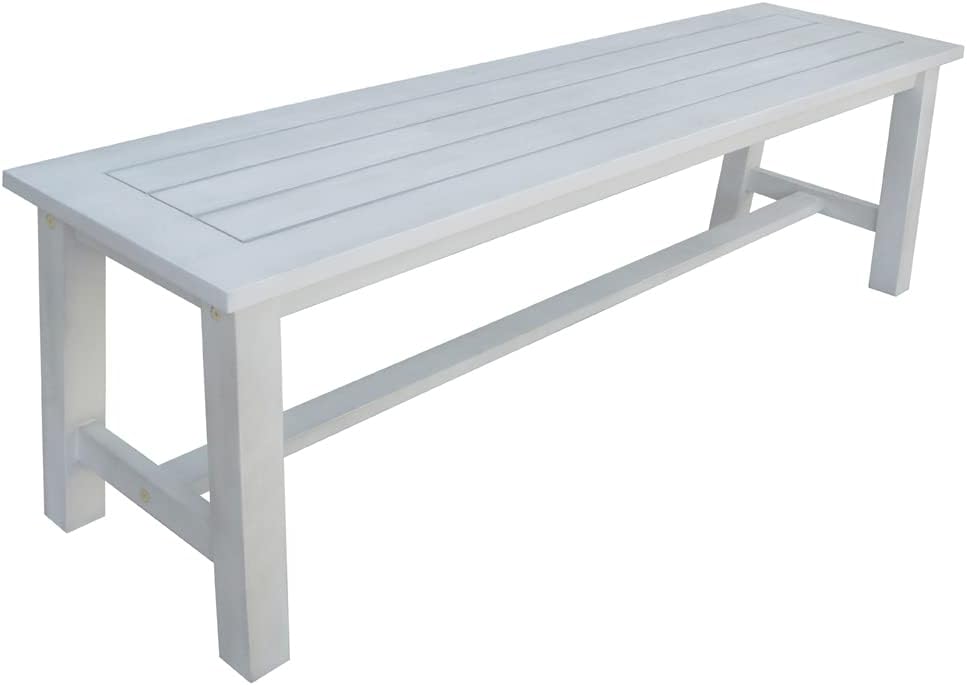 Acacia Wooden Bench Dining Set, White, Large