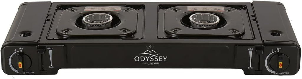Odyssey Portable Double Gas Stove, Metal, Black