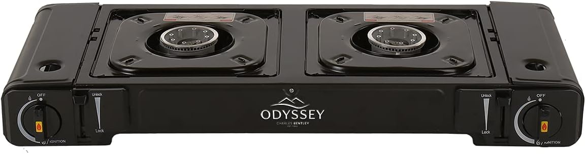 Odyssey Portable Double Gas Stove, Metal, Black