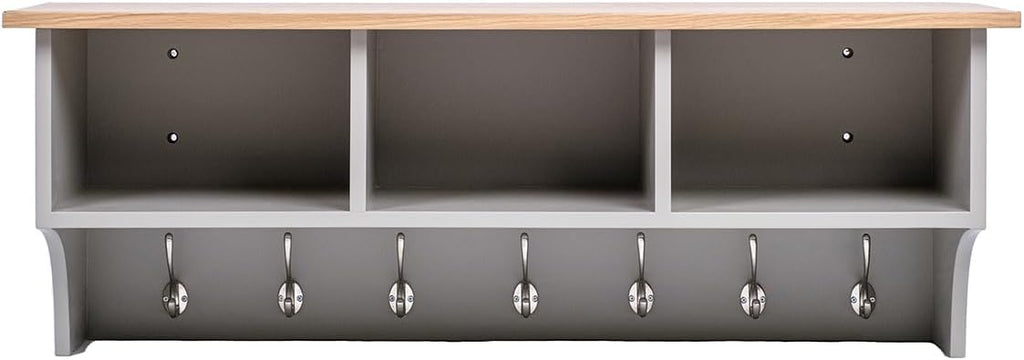 Floating Storage Shelf With Metal Hooks and Three Storage Cubbies 15.5 kg Grey