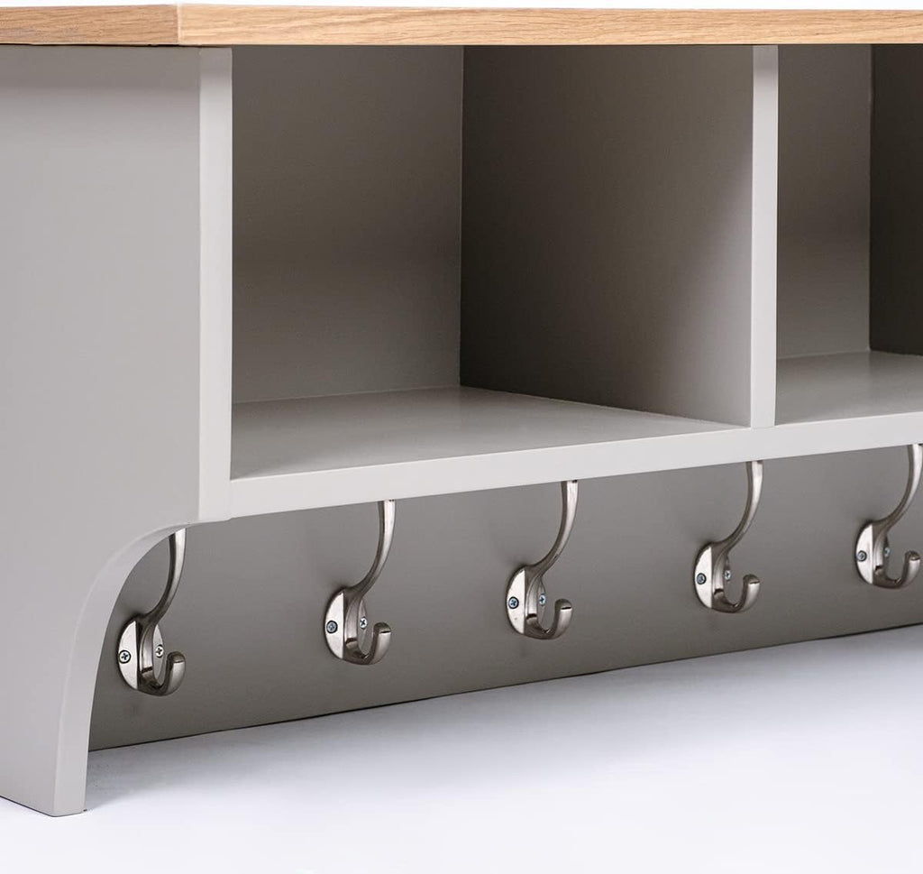 Floating Storage Shelf With Metal Hooks and Three Storage Cubbies 15.5 kg Grey
