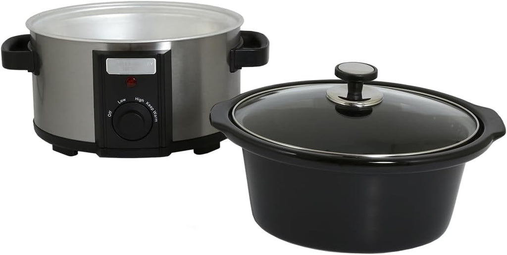 CHARLES BENTLEY 3.5L Capacity, Slow Cooker, Black, Removable Ceramic Bowl, Small, Stainless Steel, Tempered Glass Lid, Serves 2-3 People, 180W, 2 Heat Settings, Keep Warm Function (34x25.2x22.1cm)