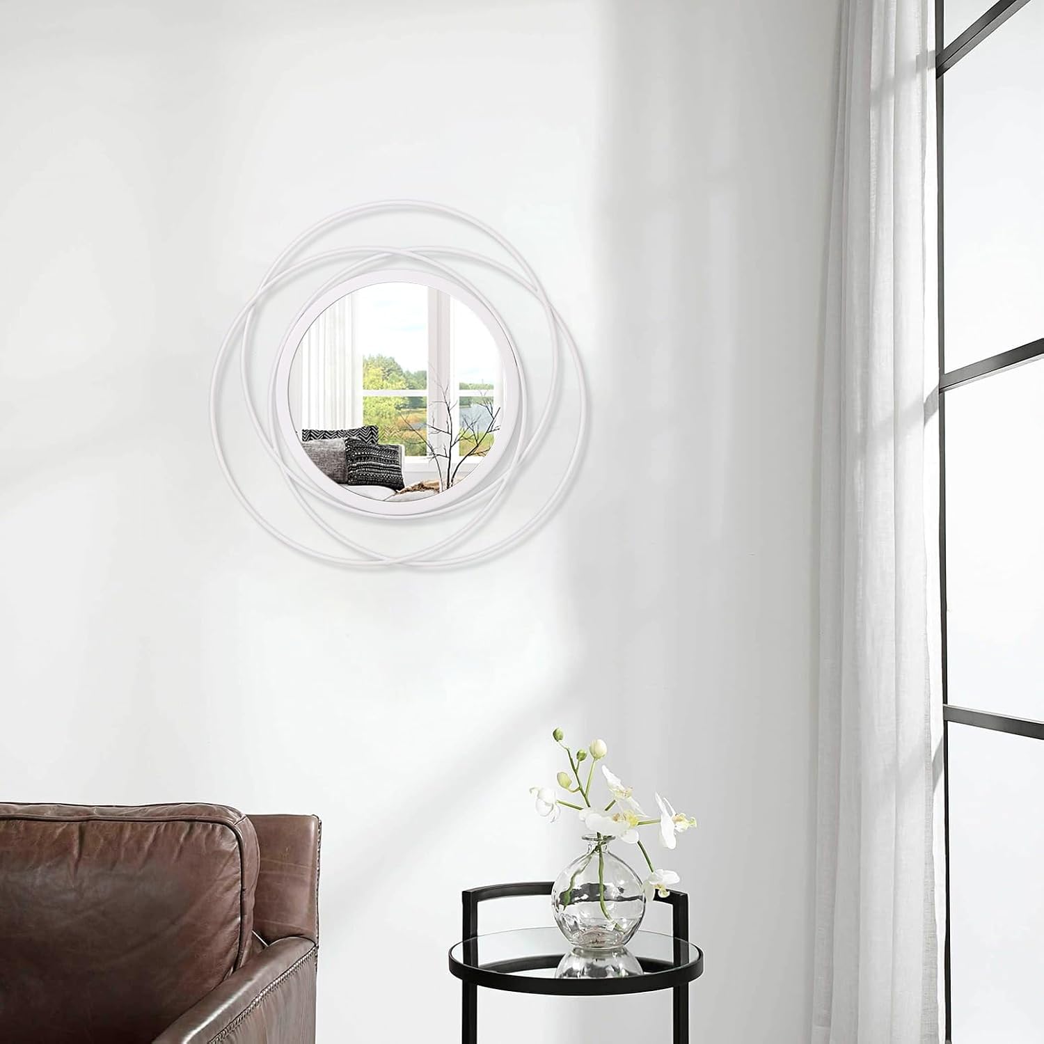 Wall Mirror Modern Metal Frame Arts Circle Mirror for Wall Decorative Home Living Room Balcony Bedroom Bathroom Hallway Farmhouse Entryway White 20"
