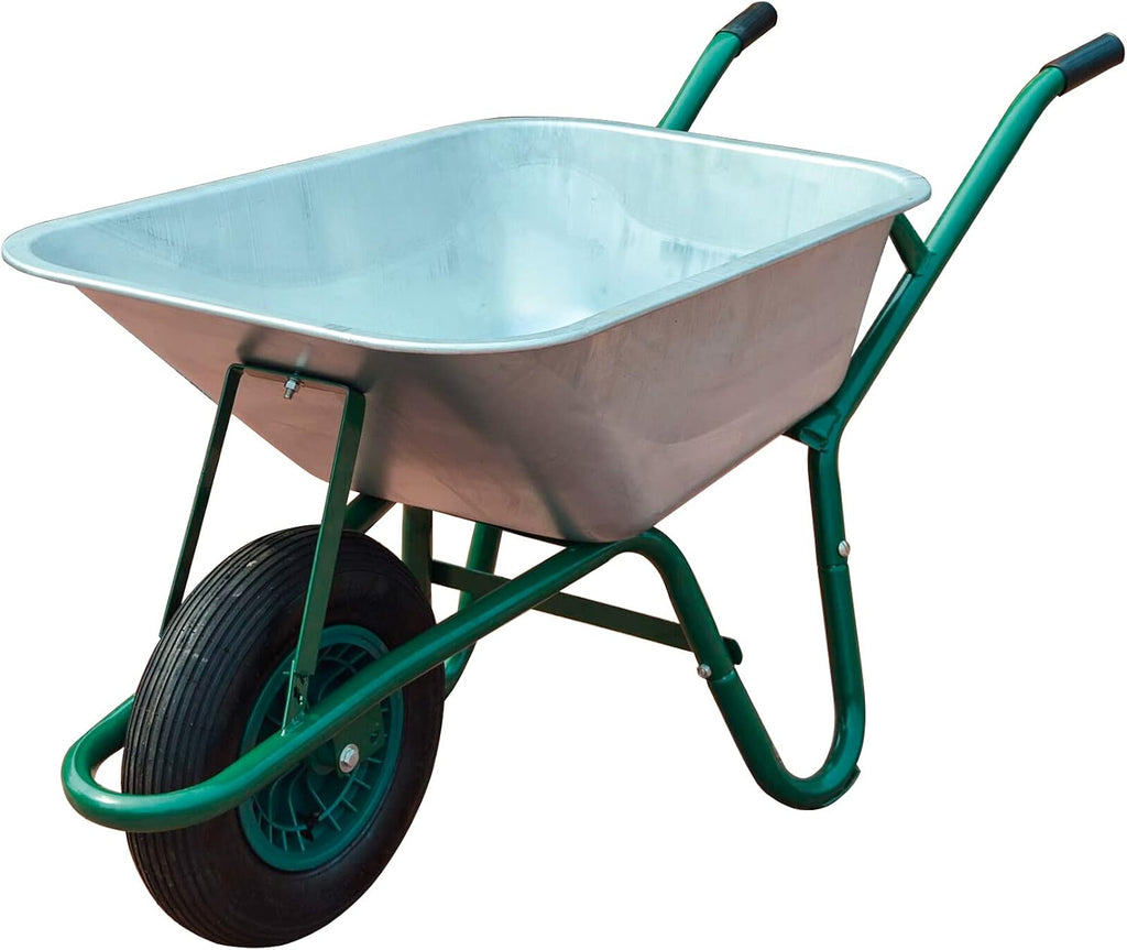 Wheelbarrow Home Garden Cart Galvanised with Pneumatic Tyre (85L) Silver