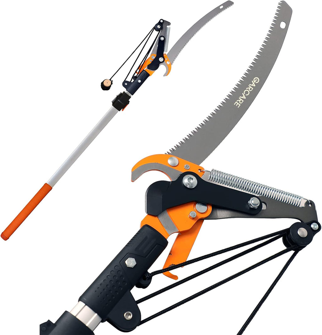 GARCARE Telescopic Tree Pruner & Lopper 2 in 1, Pole Saws for Tree Trimming | 35mm Cutting Capacity, 1.4-2.1m Extension Pole, Lightweight Long Reach Saw for Branches, Carbon Steel Blade