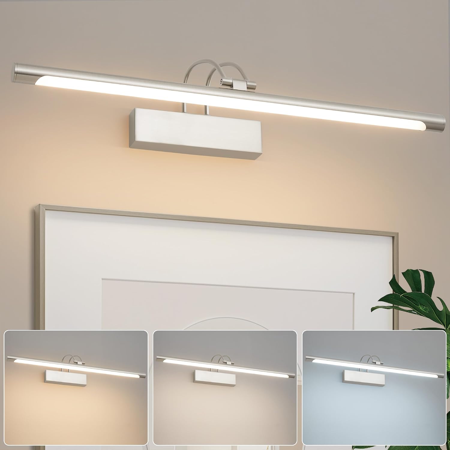 LED Bathroom Wall Light Nickel LED Picture Lights for Wall with Switch 60CM | Bathroom Mirror Light, 270° Adjustable, 60CM 800Lumen Waterproof, 3 Color Temperature, Vanity Lights, Hardwired [Energy Class F]