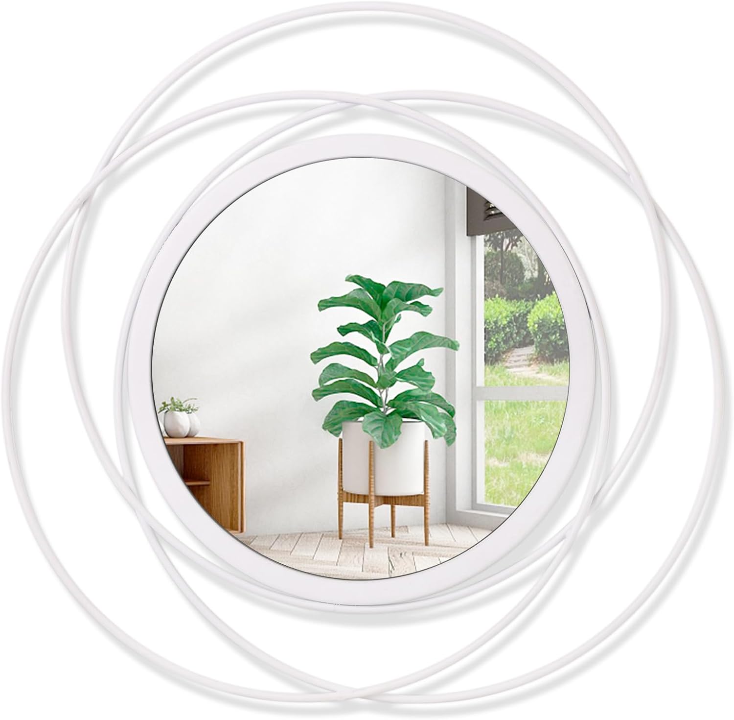 Wall Mirror Modern Metal Frame Arts Circle Mirror for Wall Decorative Home Living Room Balcony Bedroom Bathroom Hallway Farmhouse Entryway White 20"