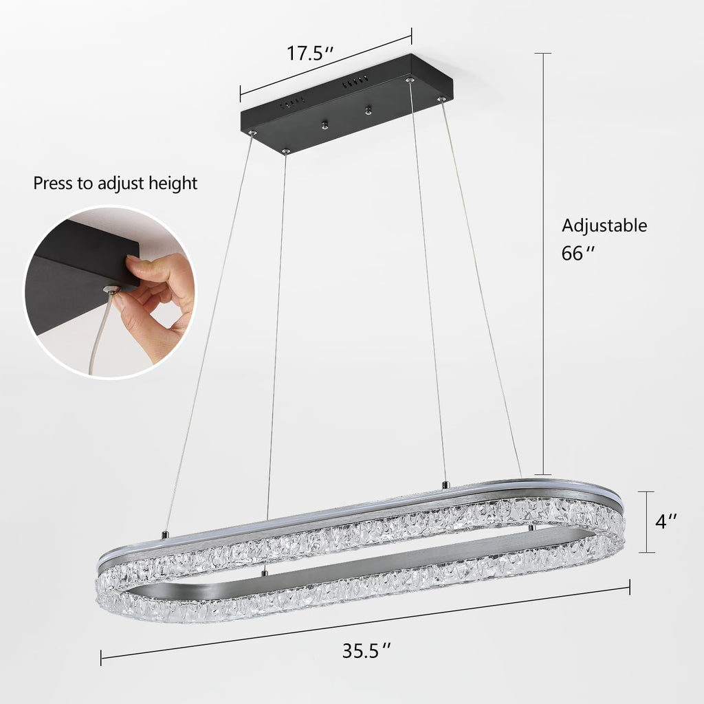 Modern Kitchen Island Chandelier with Dimmable Led Oval Track Design, Featuring A Silver Gray Aluminum Bar, Suitable for Dining Room, Kitchen, Breakfast Area, and Living Room Lighting.