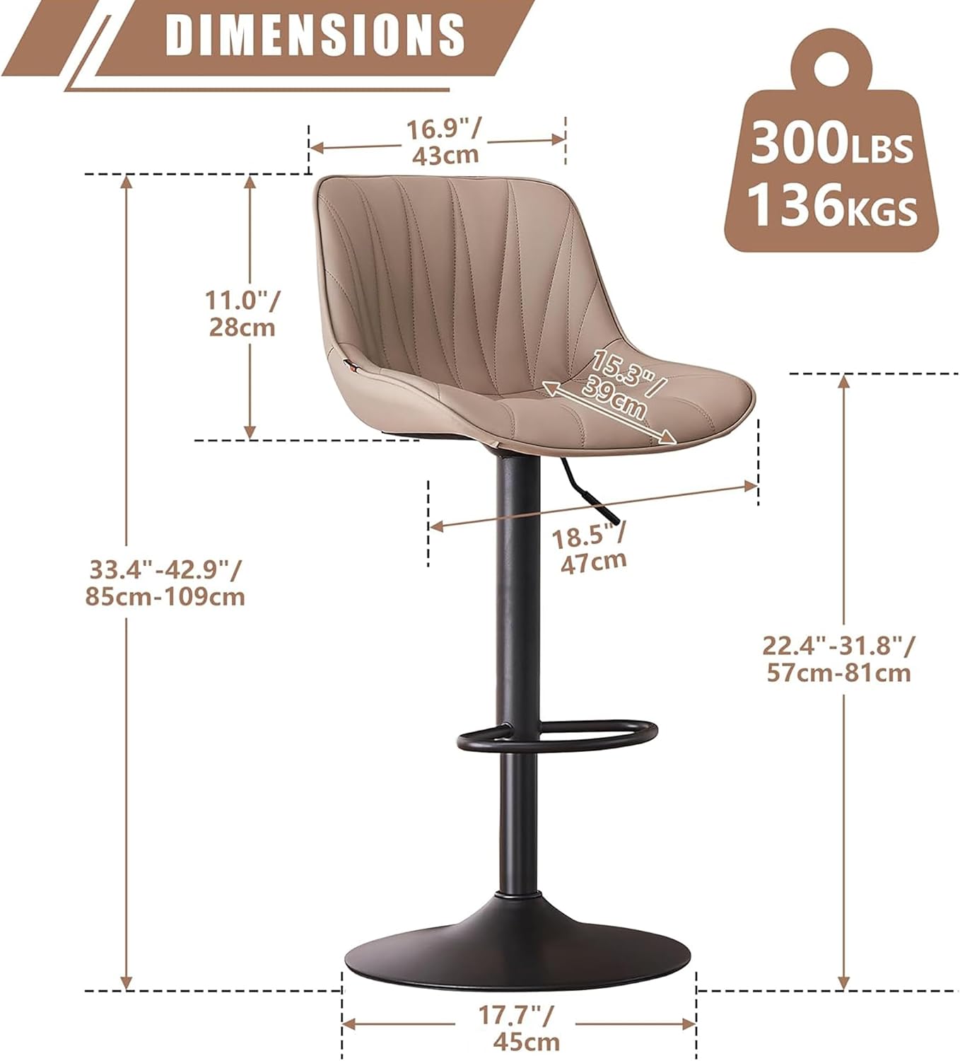 YOUNIKE Bar Stools Set of 2, Swivel Barstools with Back