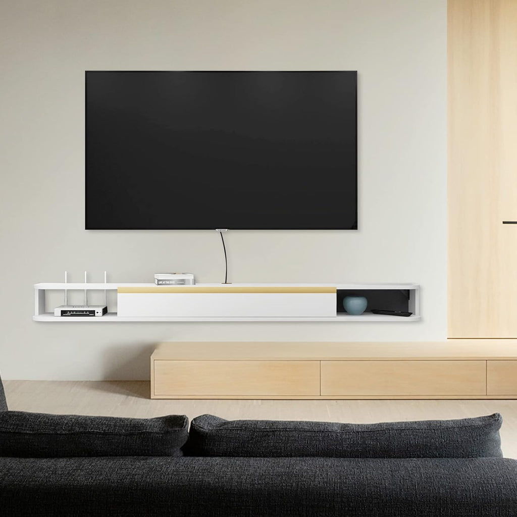 Pmnianhua Floating TV Stand, Wall Mounted Entertainment Center TV Media Console, Floating Shelves with Door, Floating TV Cabinet Large Storage TV Bench for Living Room (White, 120cm)