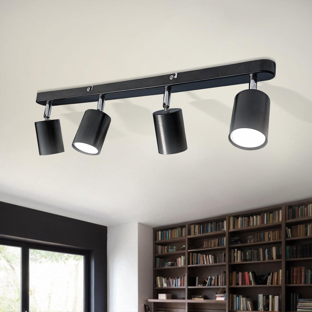 Ceiling Spotlights Black, 5W GU10 6000K Cool White 4 Way Rotatable Kitchen Lights for Ceiling, Wall-mountable