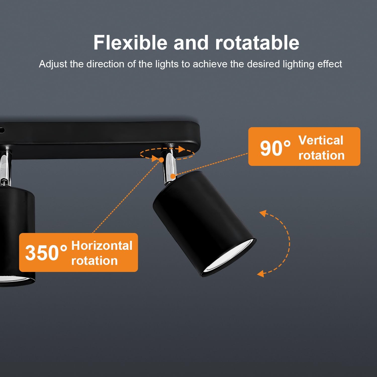 Ceiling Spotlights Black, 5W GU10 6000K Cool White 4 Way Rotatable Kitchen Lights for Ceiling, Wall-mountable