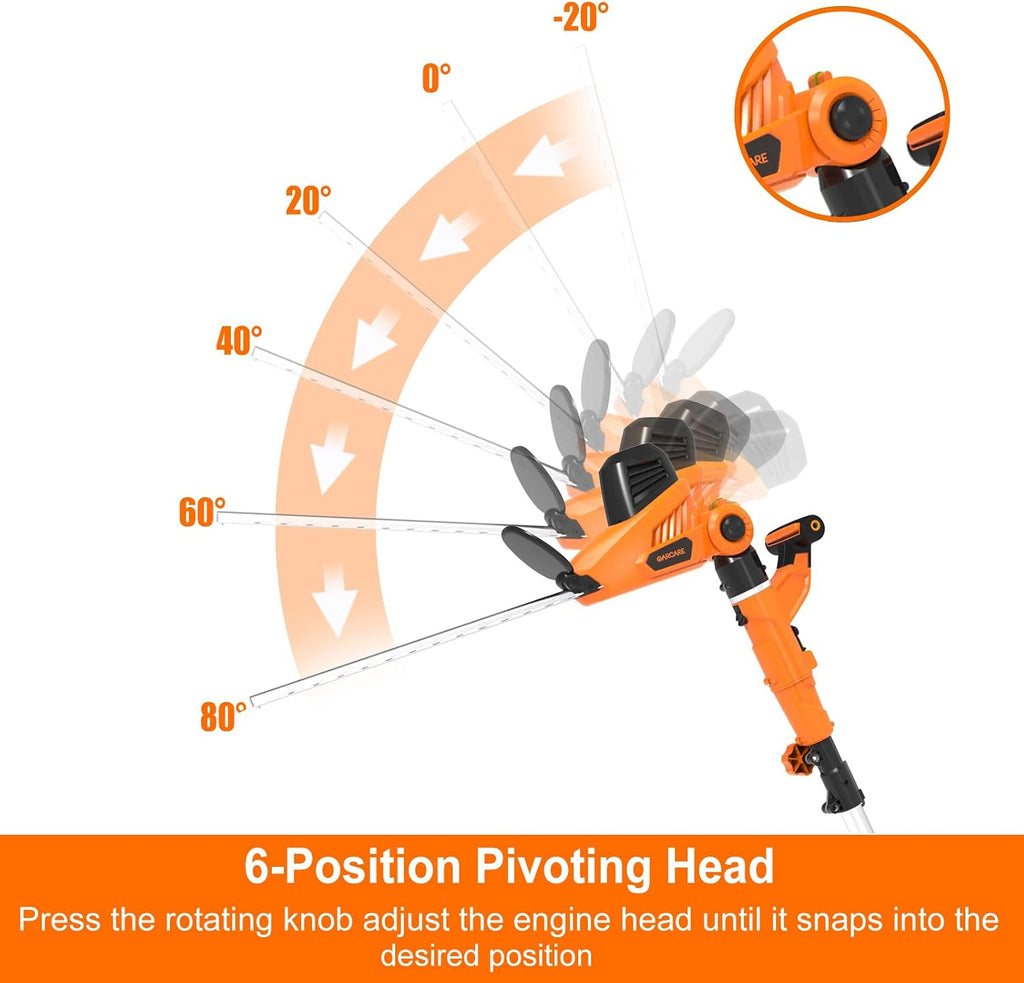 GARCARE 2-in-1 Electric Hedge Trimmer & Pole Pruner 4.8A 20" Laser Blade