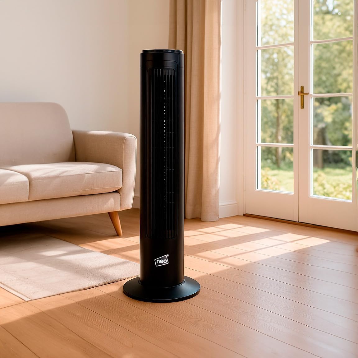 Neo 29" Inch Air Cooling Cooler Free Standing Quiet Bedroom Bladeless Tower Fan 3 Speed Oscillating (Black and White)