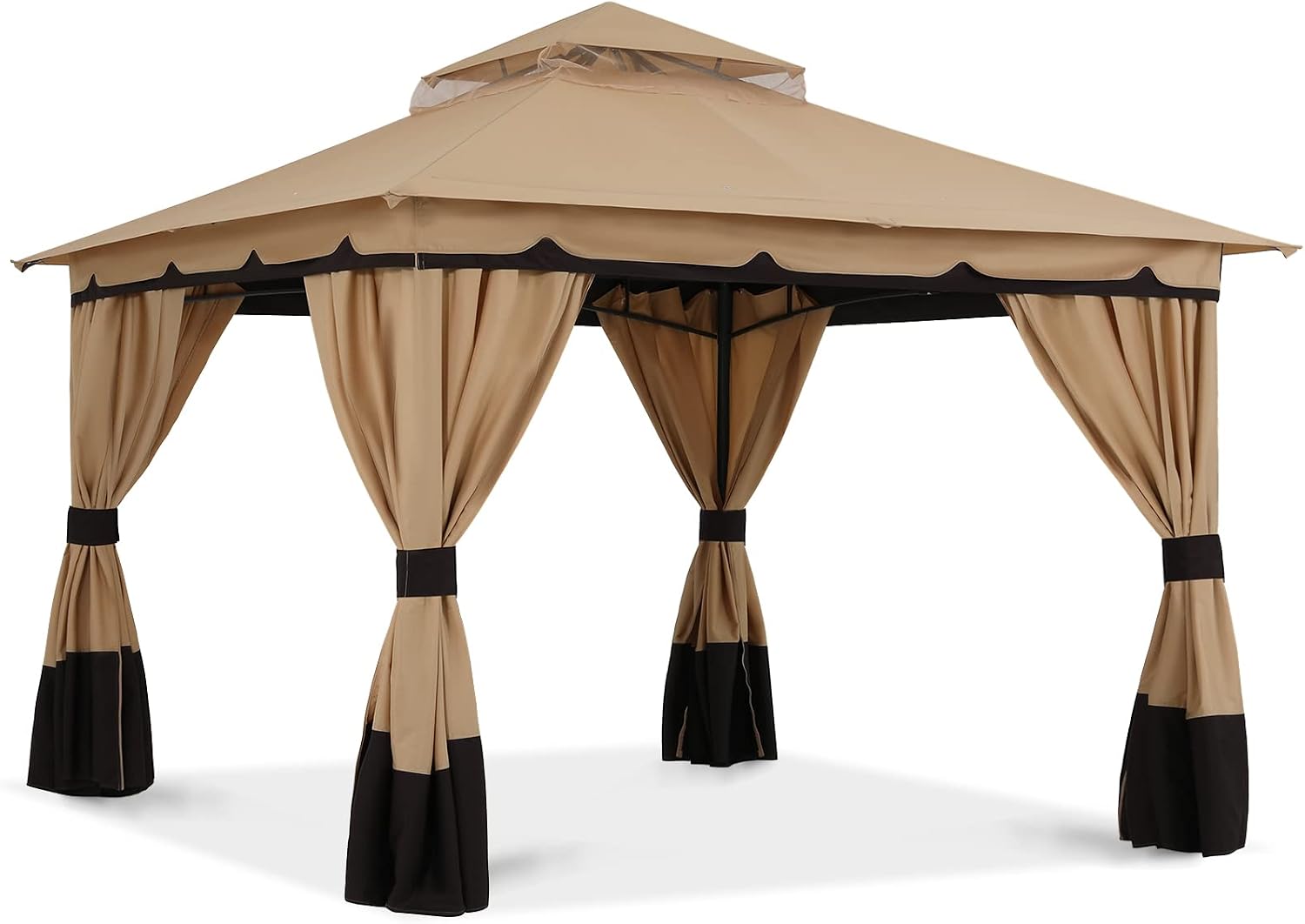 ABCCANOPY 3x3.6M Pop-up Gazebo Double Tier Roof Outdoor Canopy Shelter with Curtains Sidewalls, Beige