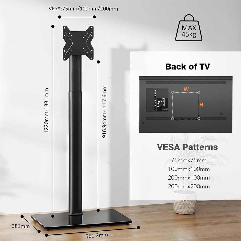 Universal Floor TV Stand with Swivel Mount for 19 to 43 inch LED LCD TV, Black HT1001BP