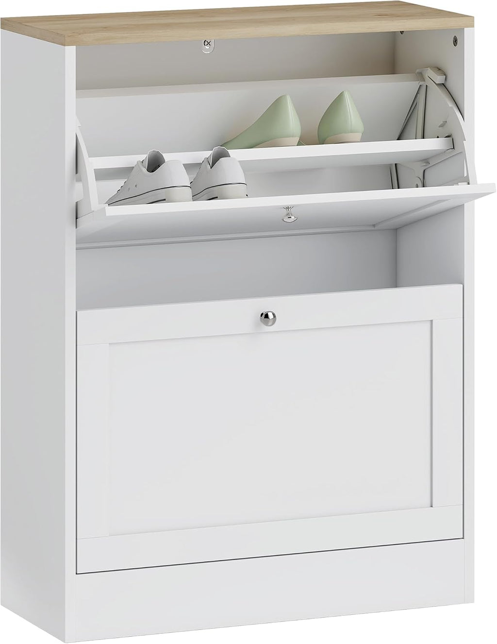 HOMCOM Shoe Cabinet with 2 Flip Drawers, Narrow Slim Shoe Rack, White | Freestanding, Storage Cabinet, for Entryway, Hallway