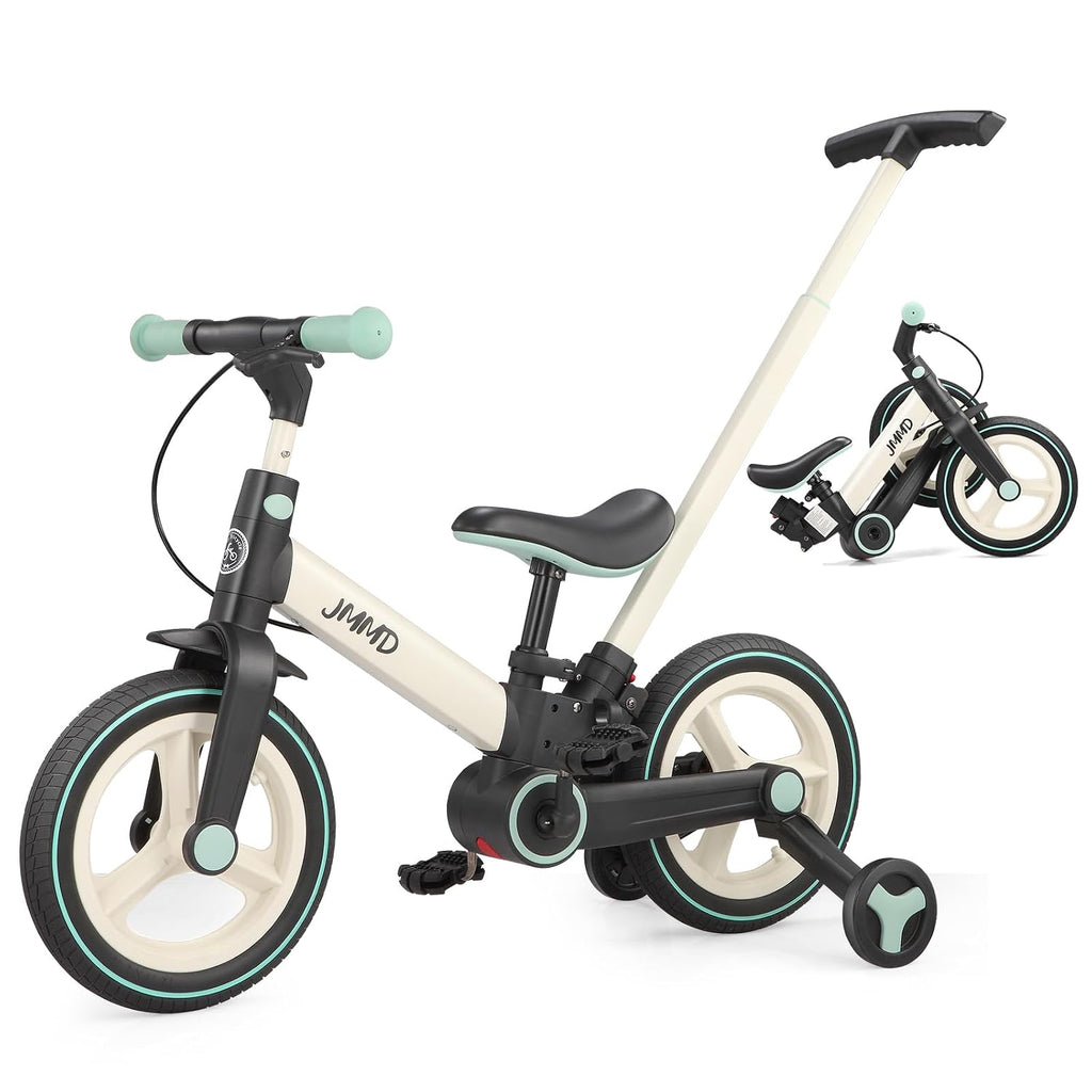 6 in 1 Toddler Bike with Push Handle for Kids 18-60 Months, 12 Foldable Balance Bike with Training Wheels, Pedals, Brakes, Kickstand, Push Tricycle Toddler Gift & Toys for Boy & Girl