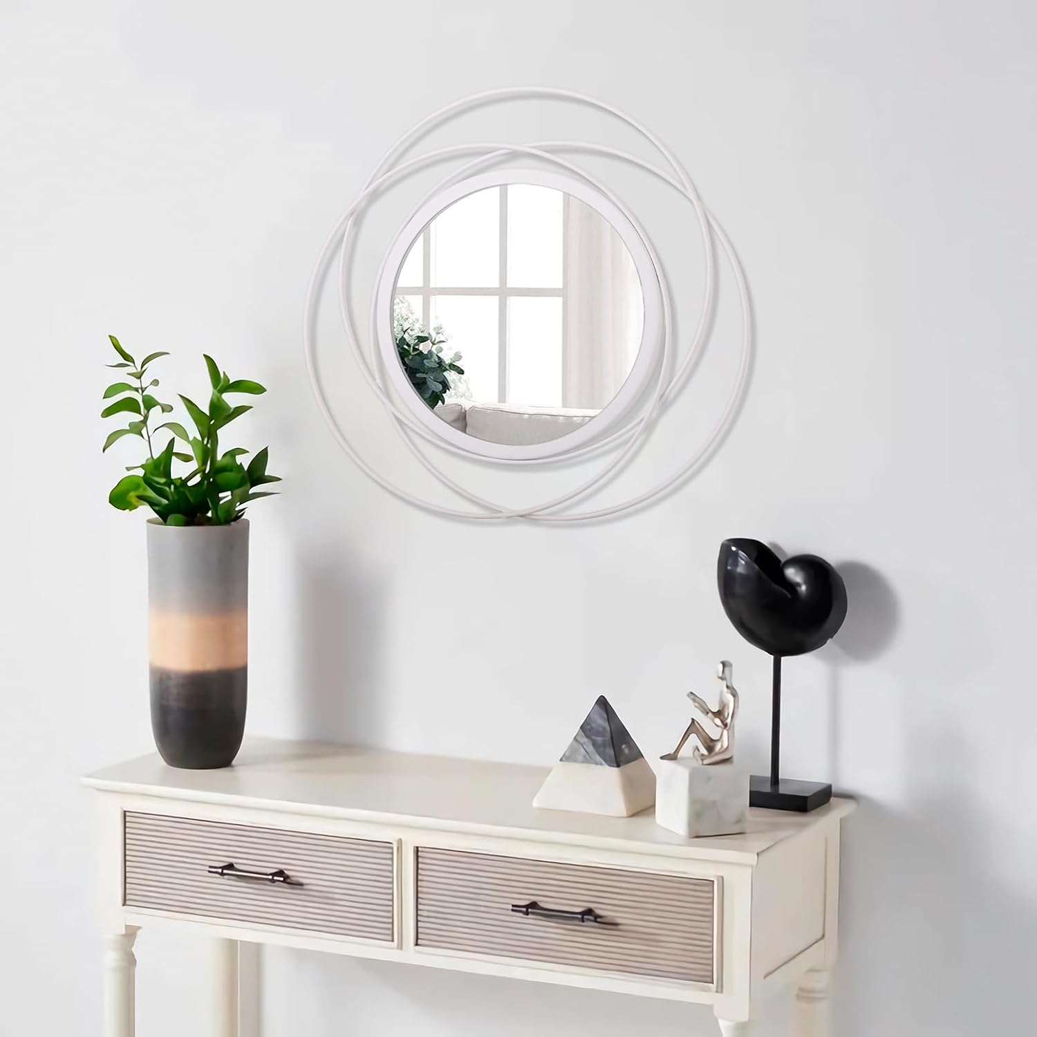 Wall Mirror Modern Metal Frame Arts Circle Mirror for Wall Decorative Home Living Room Balcony Bedroom Bathroom Hallway Farmhouse Entryway White 20"