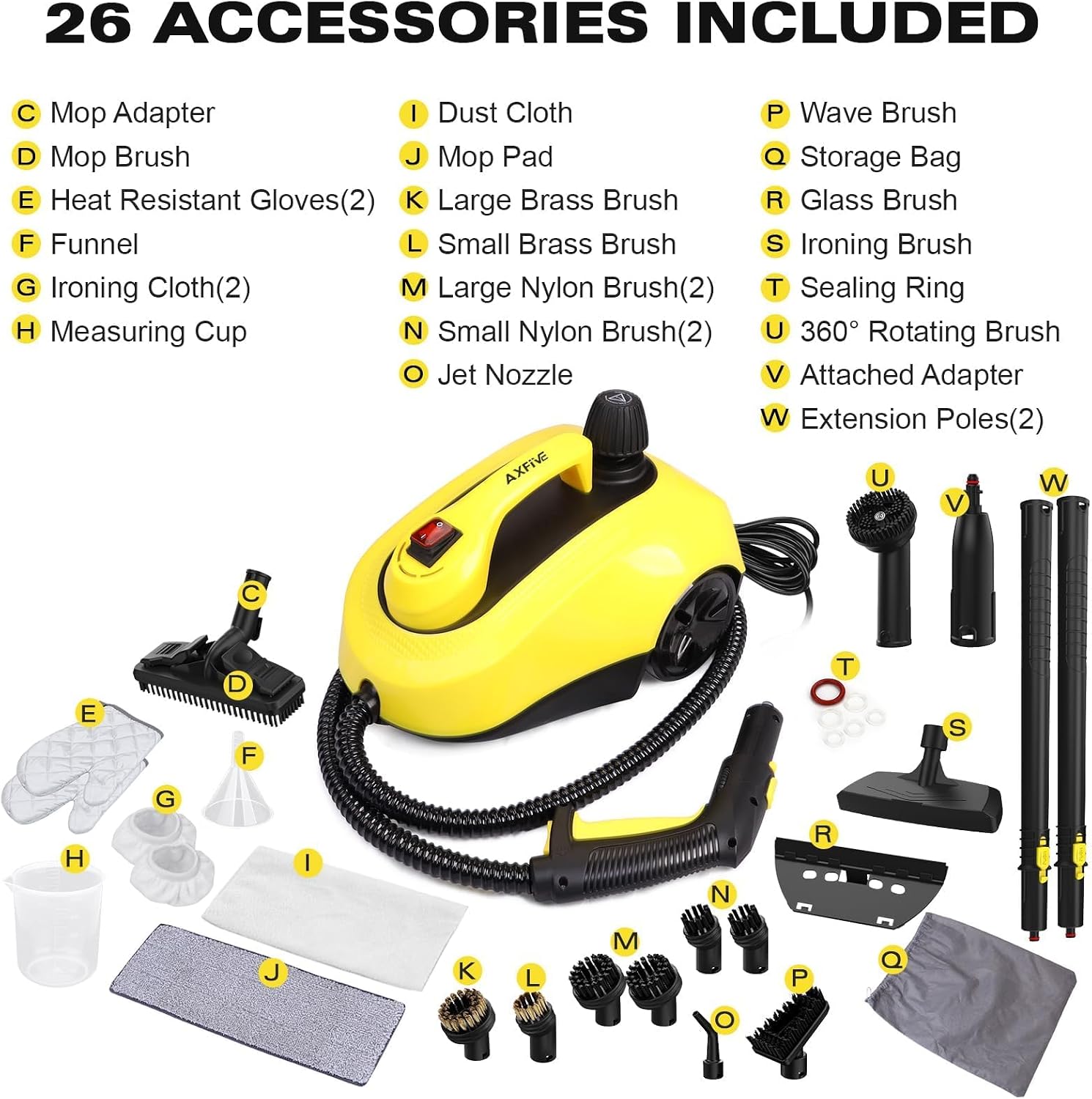 Steam Cleaner, Steamer for Cleaning with 26 Accessories, Steam Cleaner for Home with 5M Extra-Long Power Cord for Home Floor Cleaning, Tile Detailing, Grout, Upholstery