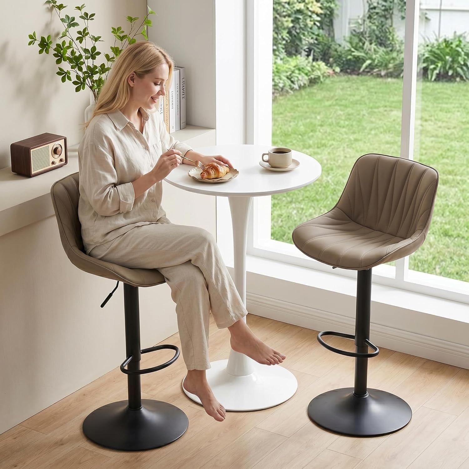 YOUNIKE Bar Stools Set of 2, Swivel Barstools with Back