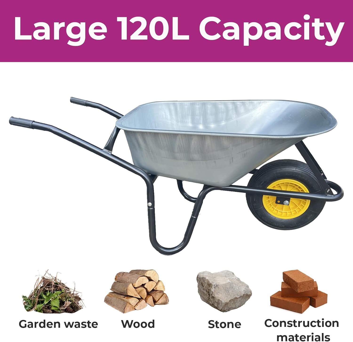 Neo 120L Large Heavy Duty Solid Wheelbarrow Wheel Barrow Garden Trolley Tyre