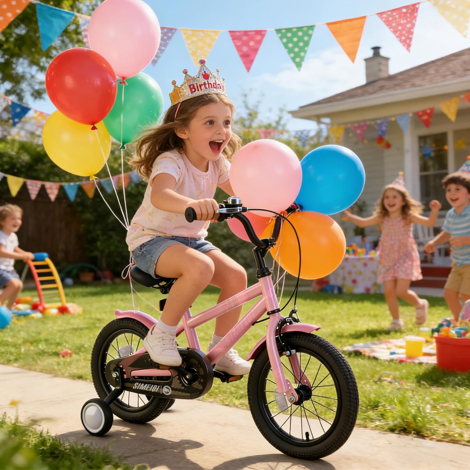 SIMEIQI 14 16 18 Inch Kids Bike for 3-9 Years Boys and Girls with Stabilisers & Kickstand