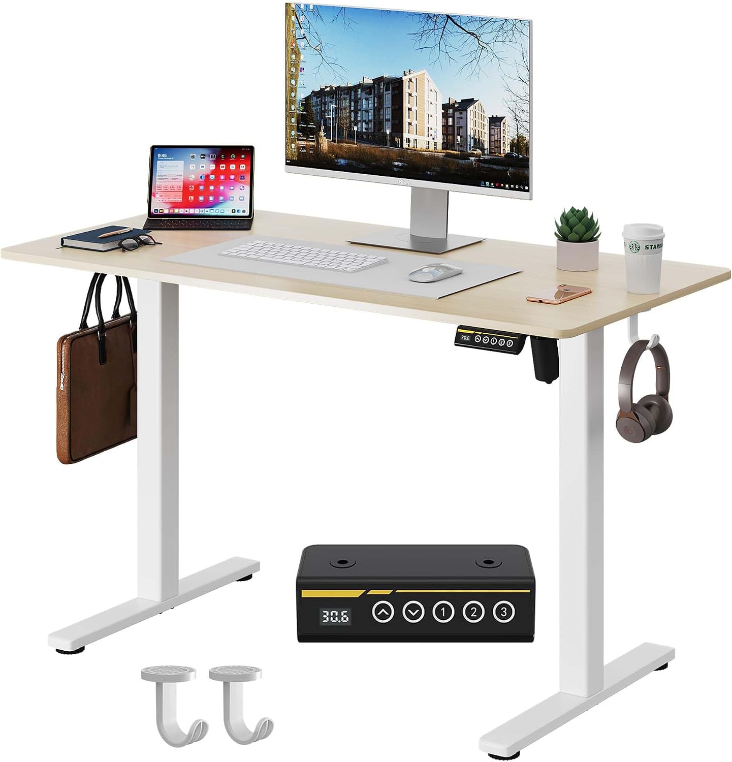 48 x 24 Inch Electric Standing Desk, 3 Memory Presets, Brown | 48 x 24 in Desktop, 28.3-46.5 in Height, 2 Up/Down Buttons + 3 Presets, ≤45 dB, 154 lb Capacity Nature 48X24