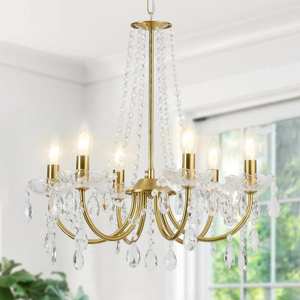 Crystal Chandelier,K9 Crystal Pendant Lighting for Living Room Golden Ceiling Fixture for Wedding,Kitchen,Dining,Foyer,H 18.5" x W 21.3"