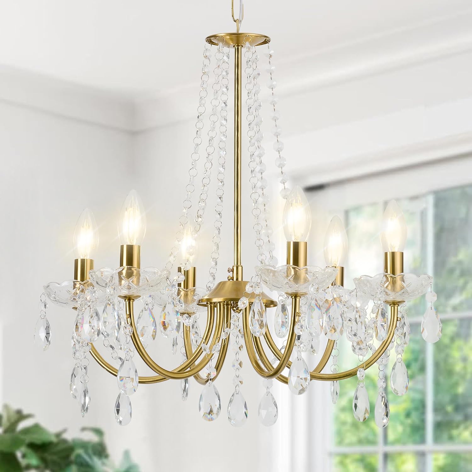 Crystal Chandelier,K9 Crystal Pendant Lighting for Living Room Golden Ceiling Fixture for Wedding,Kitchen,Dining,Foyer,H 18.5" x W 21.3"