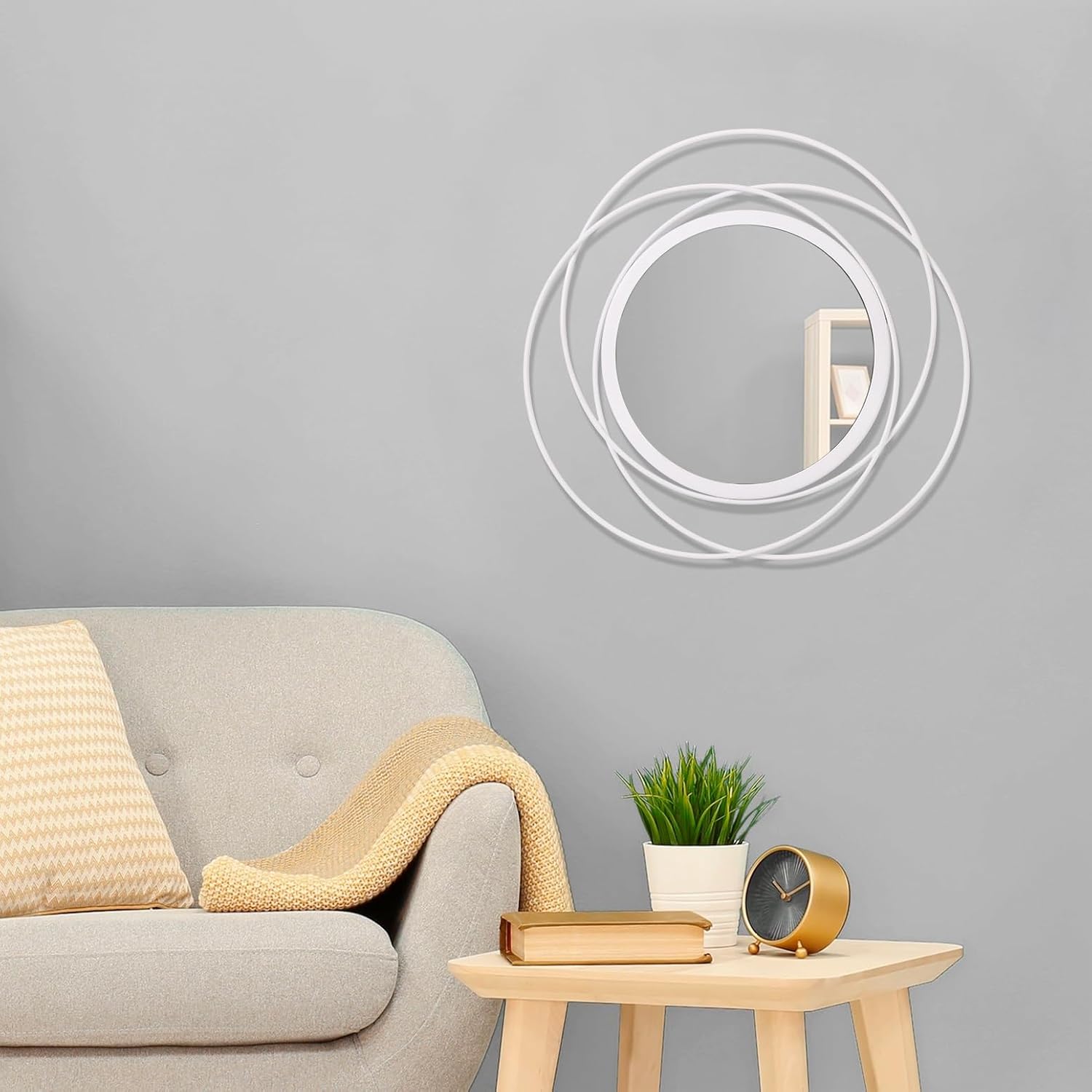 Wall Mirror Modern Metal Frame Arts Circle Mirror for Wall Decorative Home Living Room Balcony Bedroom Bathroom Hallway Farmhouse Entryway White 20"