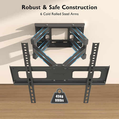 BONTEC TV Wall Bracket for 23-70 Inch TVs, Full Motion Wall Mount, 45 kg | Max VESA 400x400 mm, double arm design, swivel tilt extension to 380 mm, LED LCD OLED screens, spirit level included