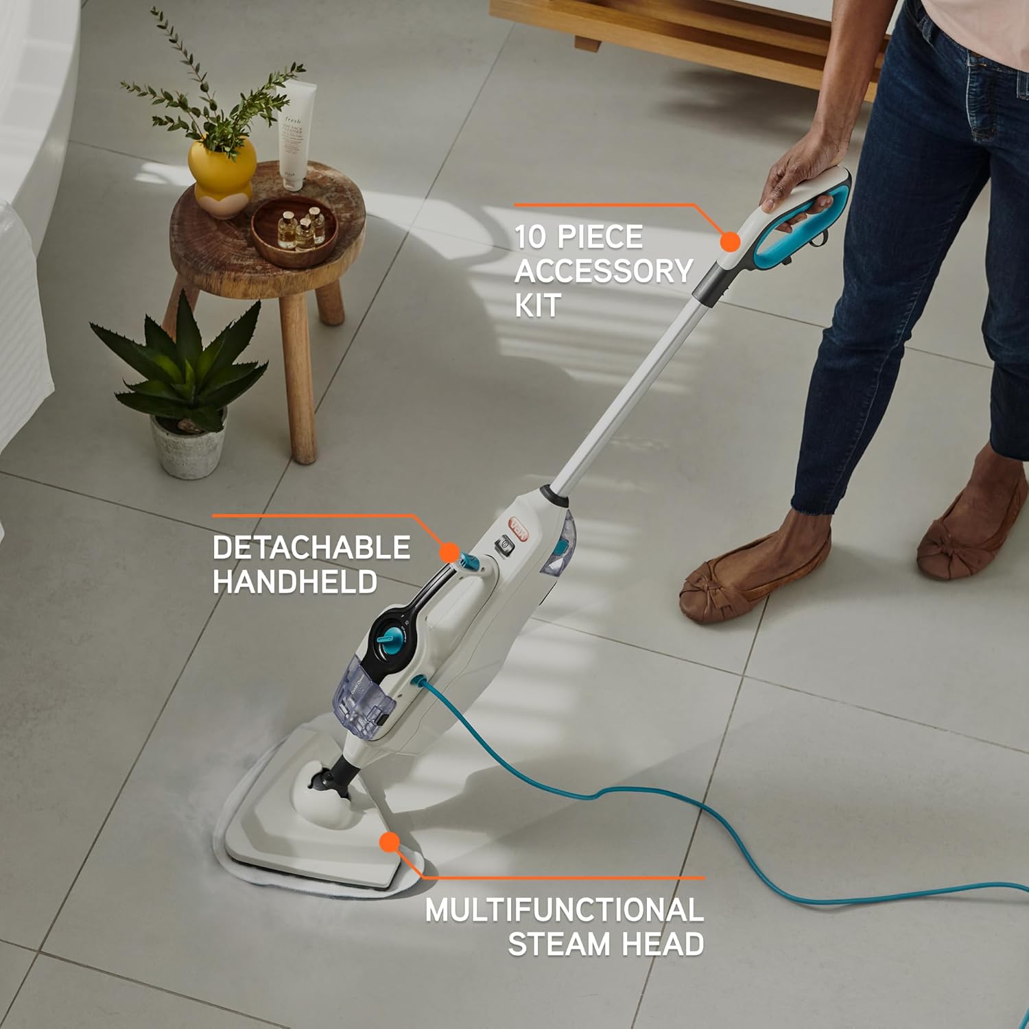 Vax Steam Fresh Combi Classic Steam Cleaner, Portable Handheld and Floor Steam Mop, Detergent and 10 Accessories for the Oven, Bathroom and Home, Easy to Carry, 1600W, 3.7kg, White & Blue, S86-SF-CC