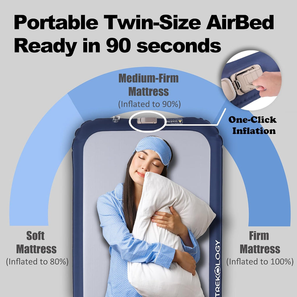 TREKOLOGY Air Mattress with Rapid DC Pump – Durable, Leak-Proof Airbed for Home & Outdoor Use – Compact, Portable, Inflates in 1.5 Minutes – Comfort for Camping, Travel & Guest