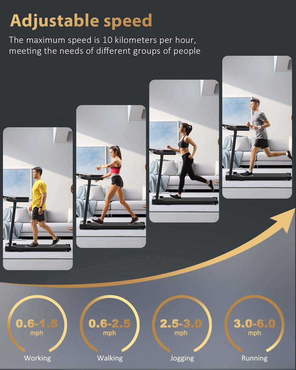 Treadmill Walking Pad Running Machine - Treadmills for Home Compact Indoor Flat 10Km/h Electric Machines