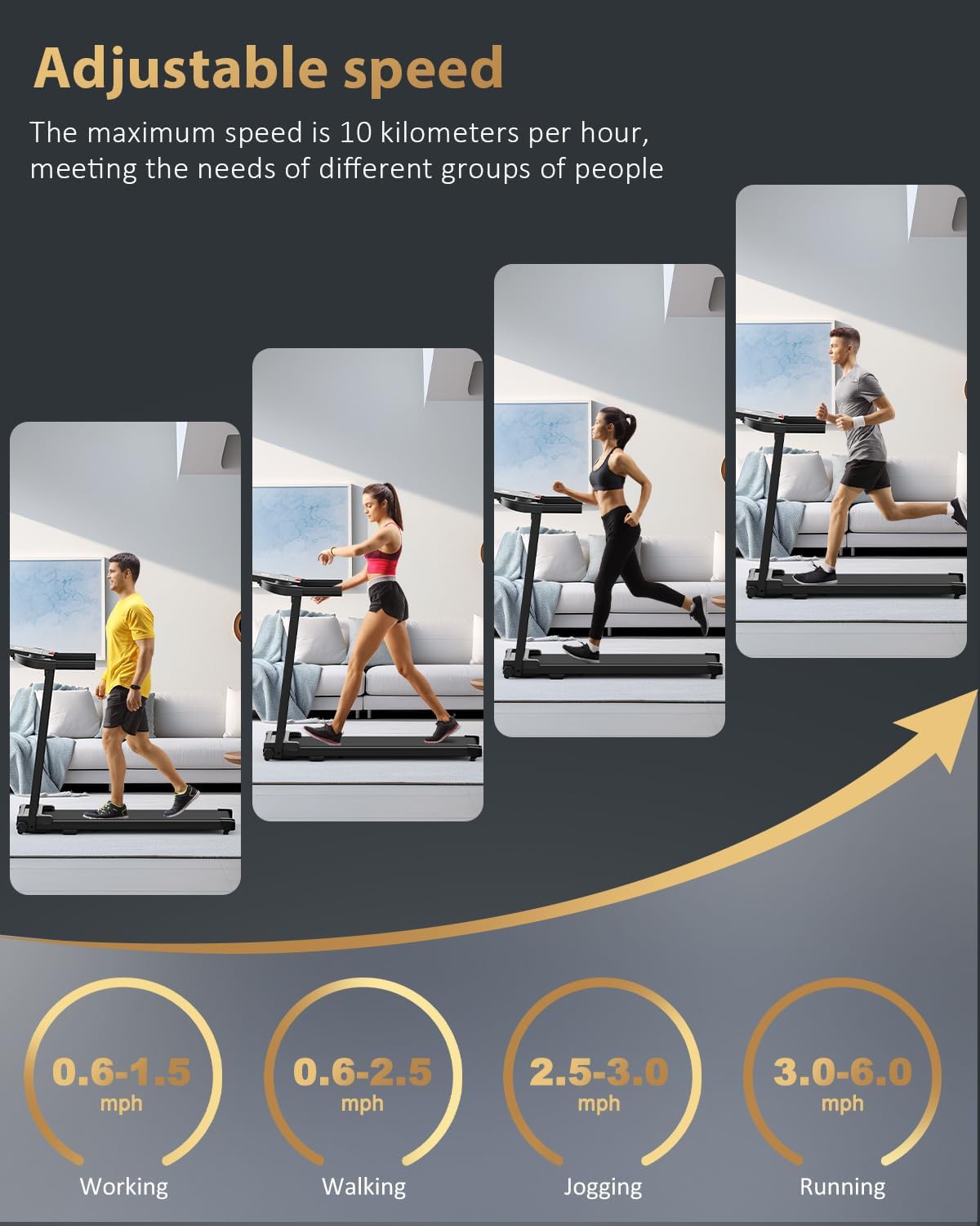 Treadmill Walking Pad Running Machine - Treadmills for Home Compact Indoor Flat 10Km/h Electric Machines