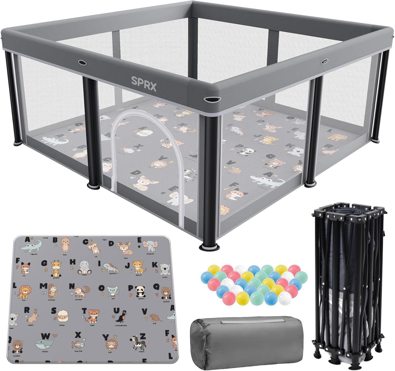 Foldable Baby Playpen with Mat，50"×50" Collapsible Playard for Babies and Toddlers，Indoor&Outdoor Kids Safety Play Pen