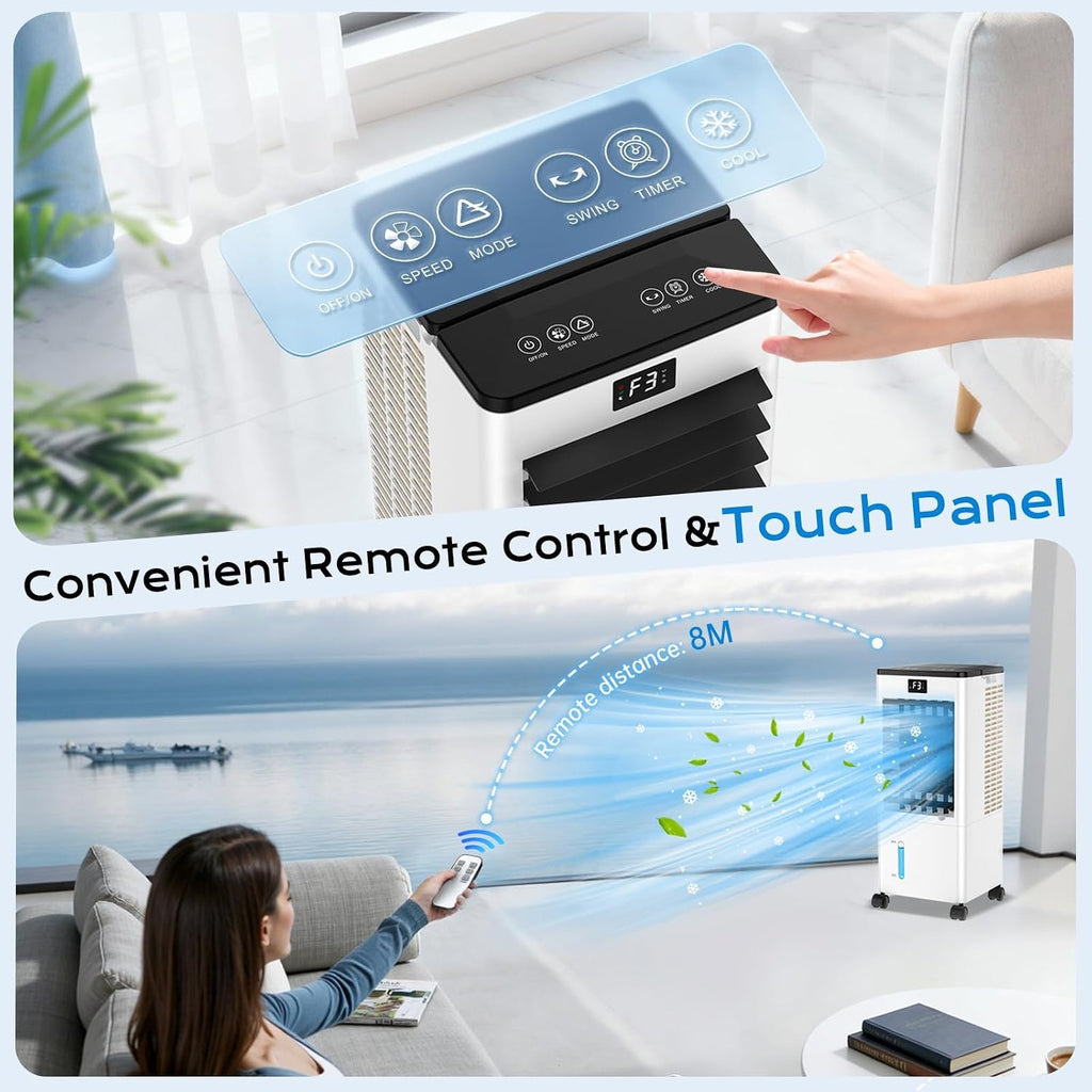 Mobile Air Conditioners, 60W Evaporative Air Cooler, LED Display 10M/S 3 Modes 8L