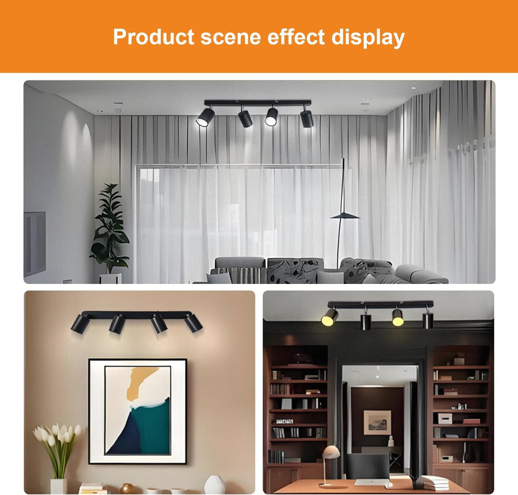Ceiling Spotlights Black, 5W GU10 6000K Cool White 4 Way Rotatable Kitchen Lights for Ceiling, Wall-mountable