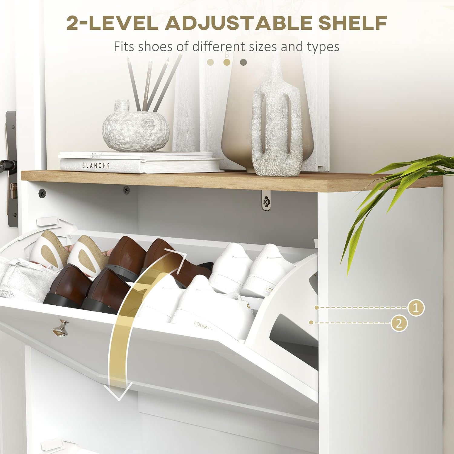 HOMCOM Shoe Cabinet with 2 Flip Drawers, Narrow Slim Shoe Rack, White | Freestanding, Storage Cabinet, for Entryway, Hallway