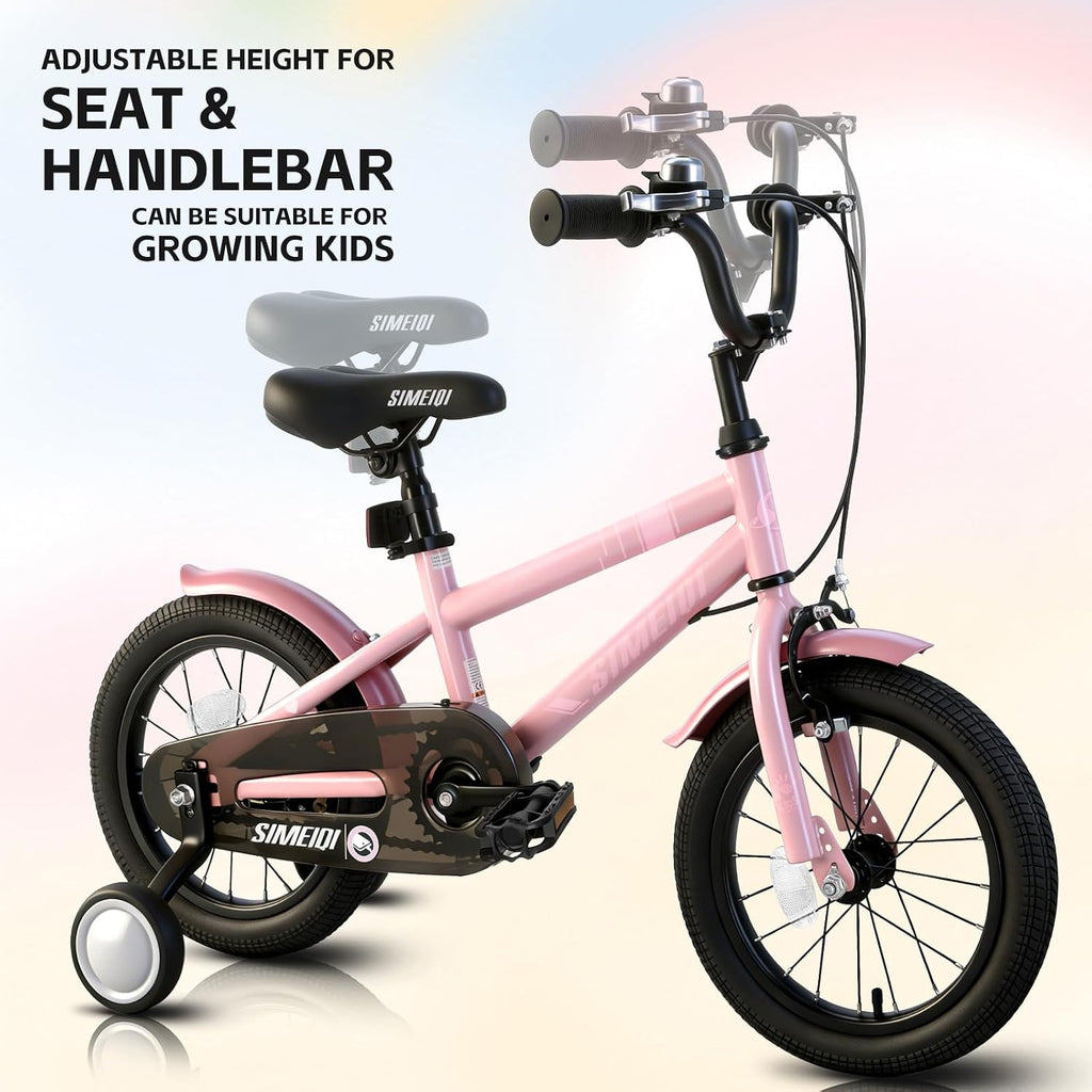 SIMEIQI 14 16 18 Inch Kids Bike for 3-9 Years Boys and Girls with Stabilisers & Kickstand