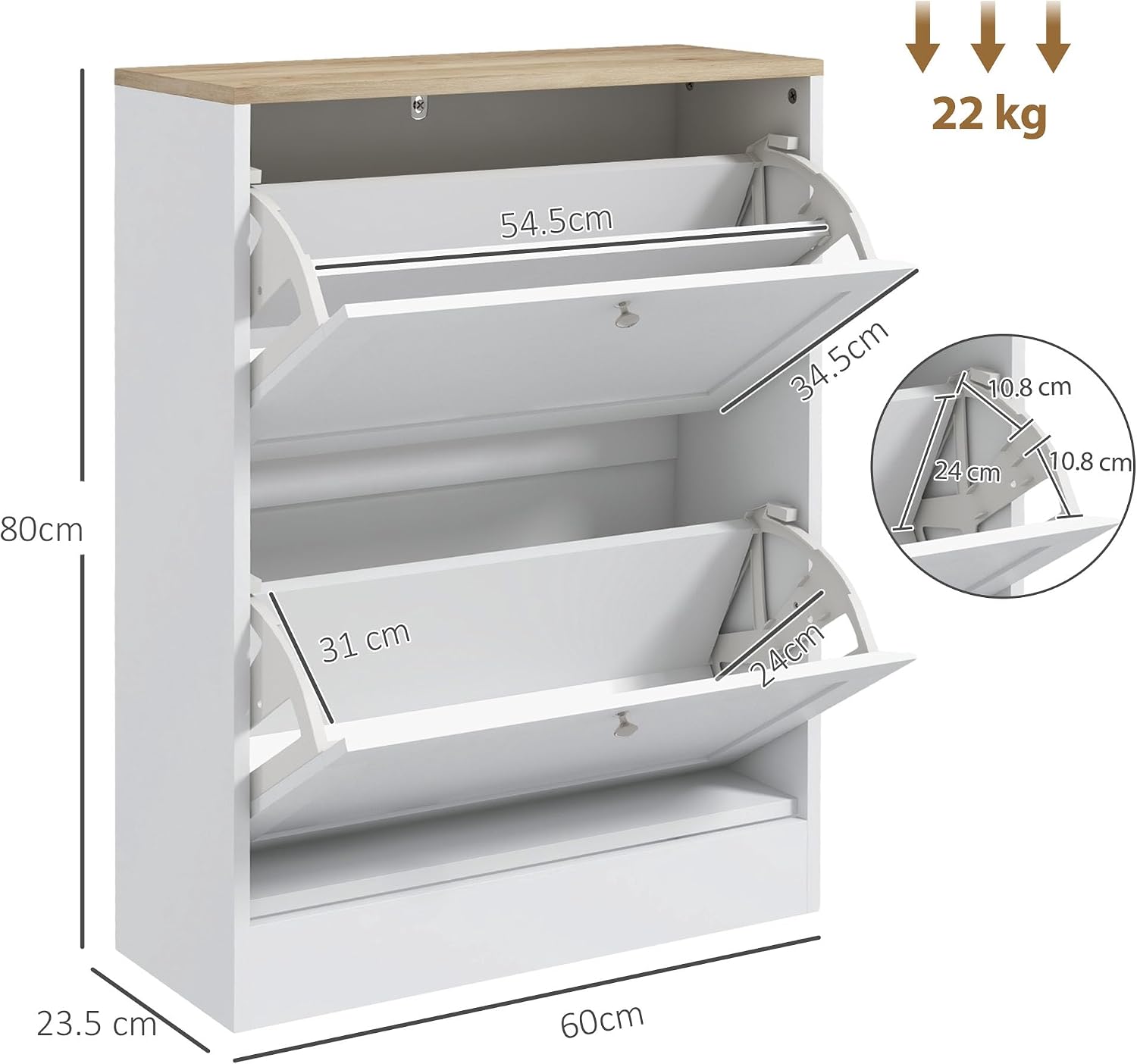 HOMCOM Shoe Cabinet with 2 Flip Drawers, Narrow Slim Shoe Rack, White | Freestanding, Storage Cabinet, for Entryway, Hallway